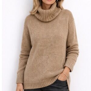 Wooden Ships Cowl Neck Knit Sweater Beige Tan Wool Parisian Preppy Staple M/L